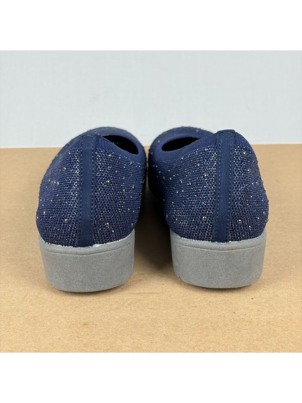Skechers Cleo Sparkle Wedge Comfort Shoes Womens 9 Navy Blue Embellished - Picture 4 of 10